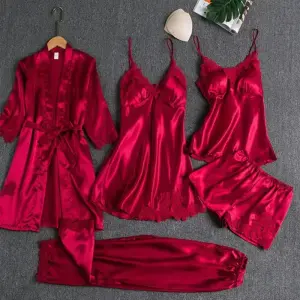 Qadınlar üçün Dolğun 5 Parçalı İpək Pijama Dəsti – Yaz, Yay və Payız Mövsümü üçün Rahatlıq və Zəriflik